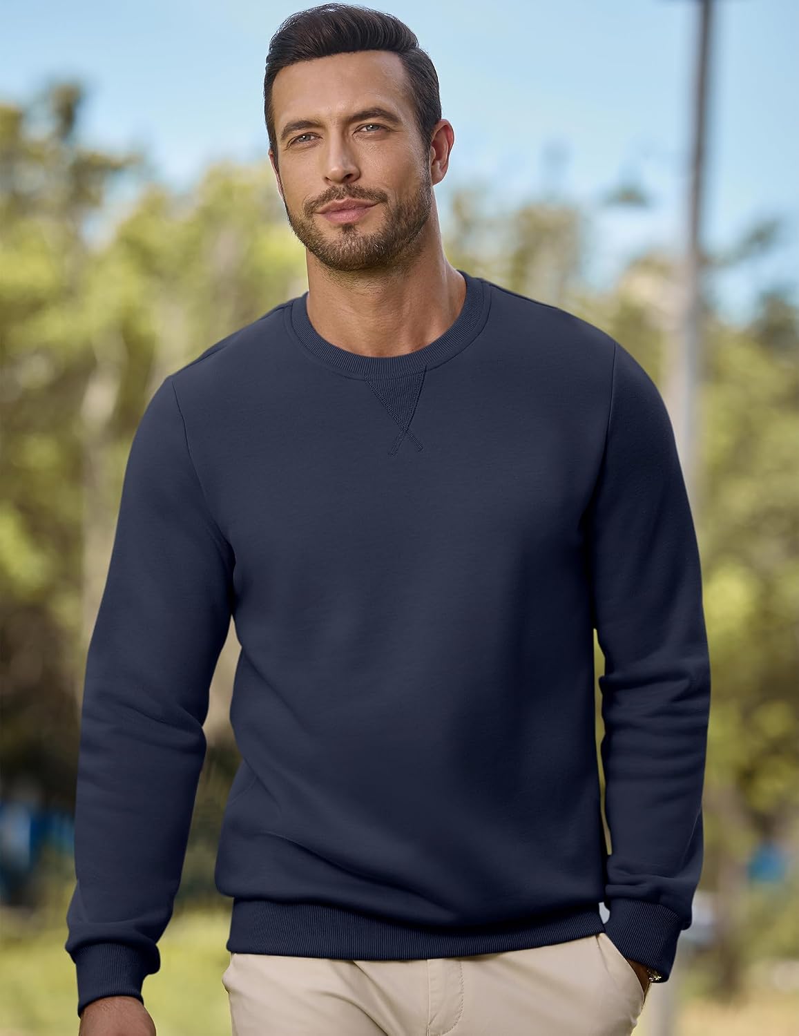 Men Sherpa Lined Fleece Crewneck Pullover Sweatshirt - Image 3